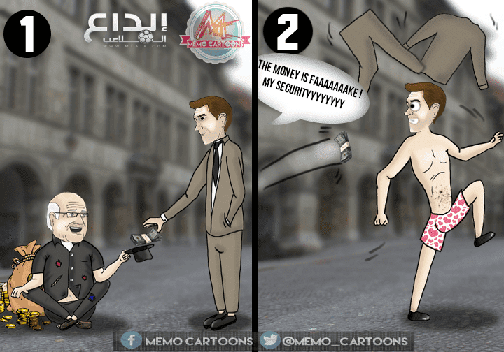 كاريكاتير: بلاتر يغضب لان المال الذي رمي عليه كان مزيفاً