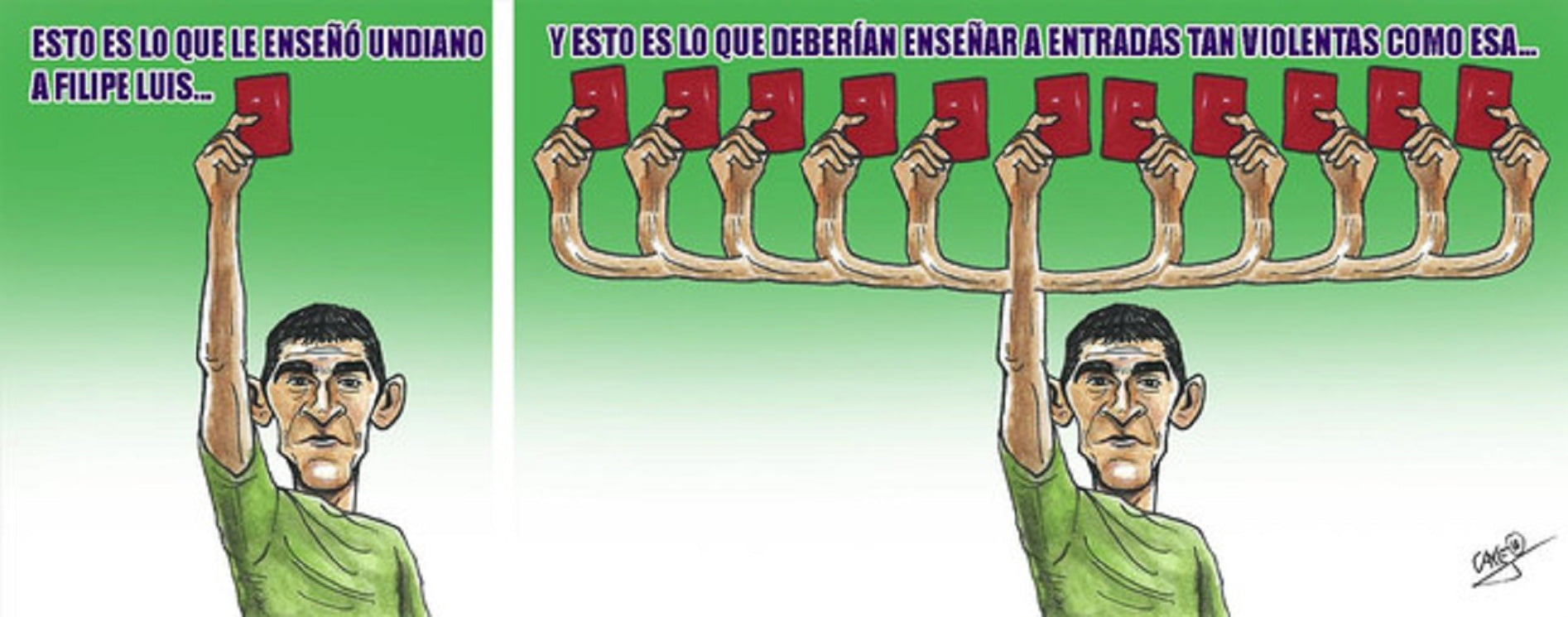 كاريكاتير ..11 طرد لفيليبي لويس أمام برشلونة !