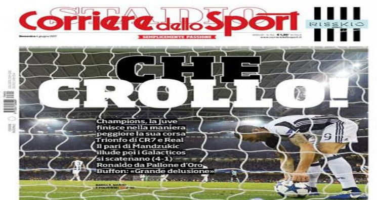 عناوين صحافة ايطاليا بعد خسارة اليوفي الثقيلة امام ريال مدريد