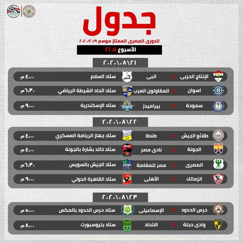 عاجل - اتحاد الكرة يعلن جدول المباريات المتبقية في الدوري المصري