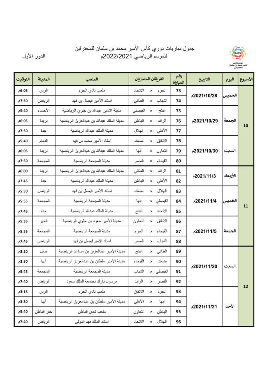 جدول مباريات الدوري السعودي 2021