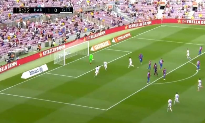 هدف خيتافي الاول في مرمى برشلونة 1-1 الدوري الاسباني
