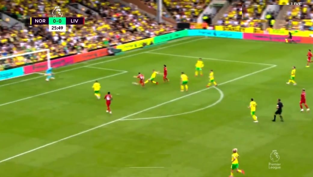 هدف ليفربول الاول في مرمى نوريتش سيتي 1-0 أسيست محمد صلاح