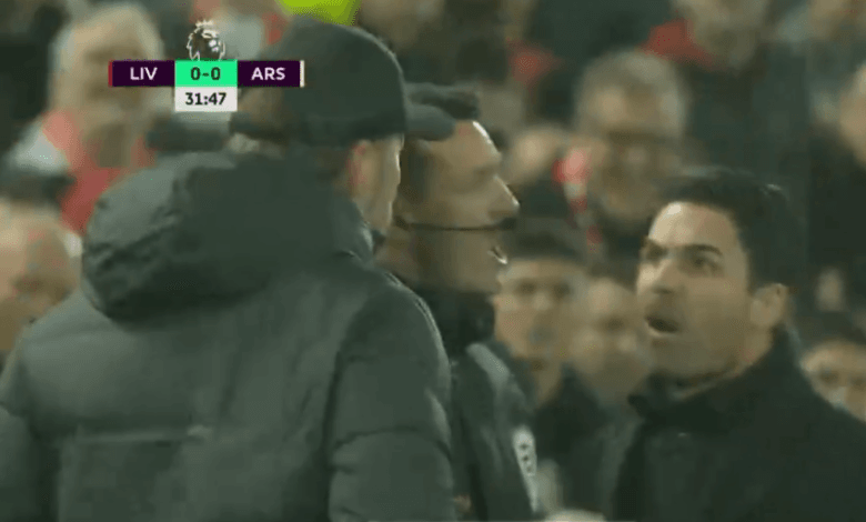 مشادة يورجن كلوب وارتيتا في مباراة ليفربول وارسنال