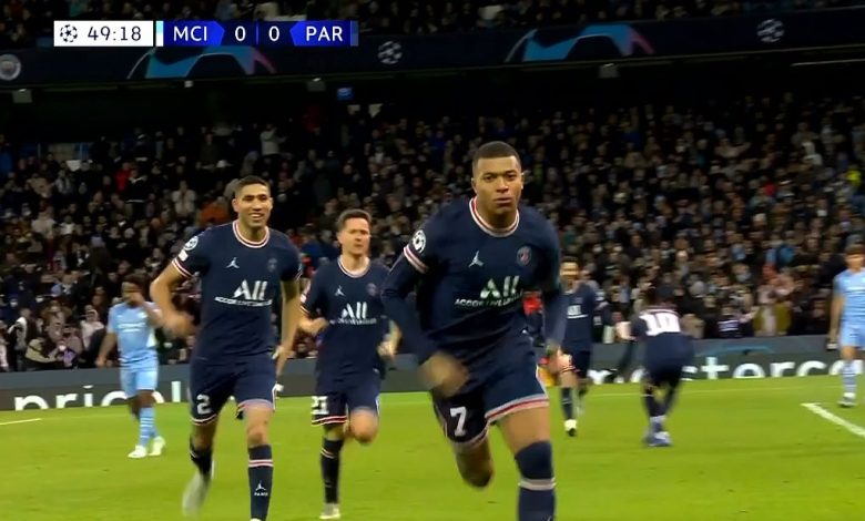 هدف باريس سان جيرمان الاول ضد مانشستر سيتي 1-0 مبابي
