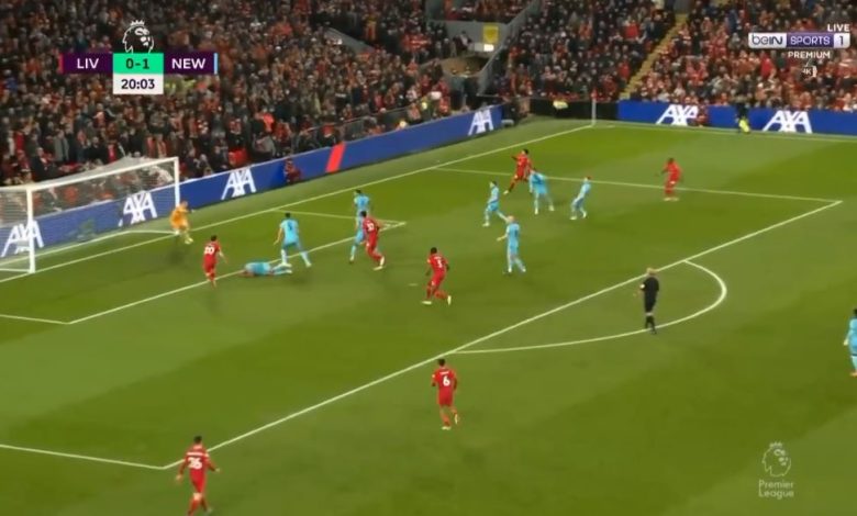 هدف ليفربول الاول ضد نيوكاسل يونايتد 1-1 جوتا