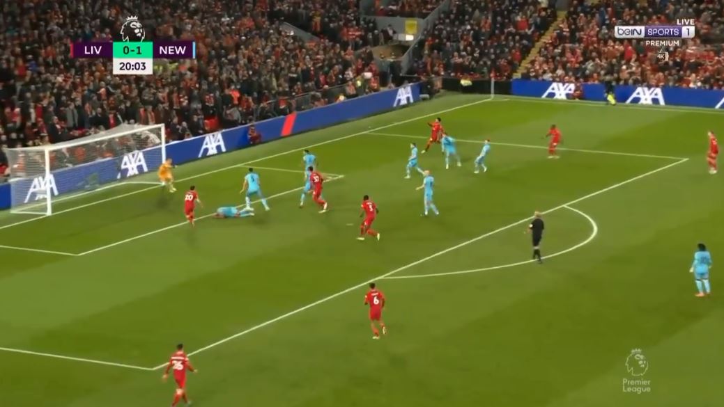 هدف ليفربول الاول ضد نيوكاسل يونايتد 1-1 جوتا