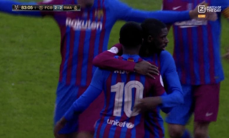 هدف برشلونة الثاني ضد ريال مدريد 2-2 انسو فاتي
